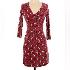Boden Ruched Mini Dress V neck Jersey Knit‎ Floral Geometric Size 4R